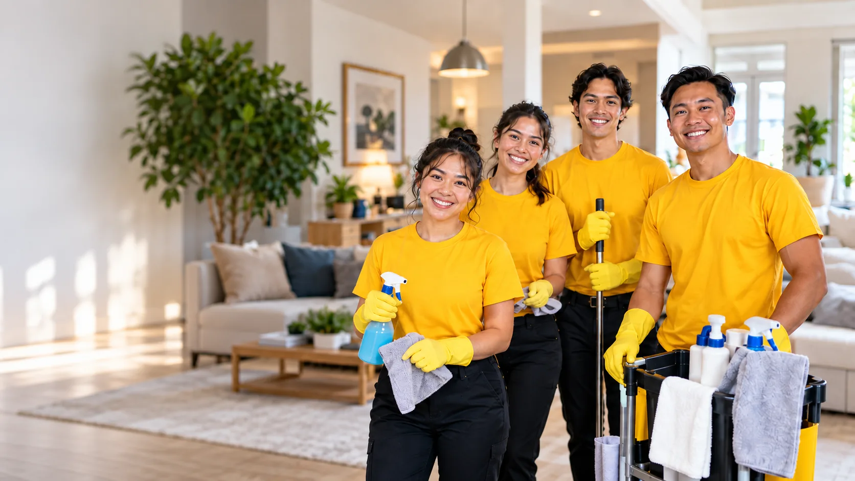 Kokoro Cleaning team ready to clean a Las Vegas living room